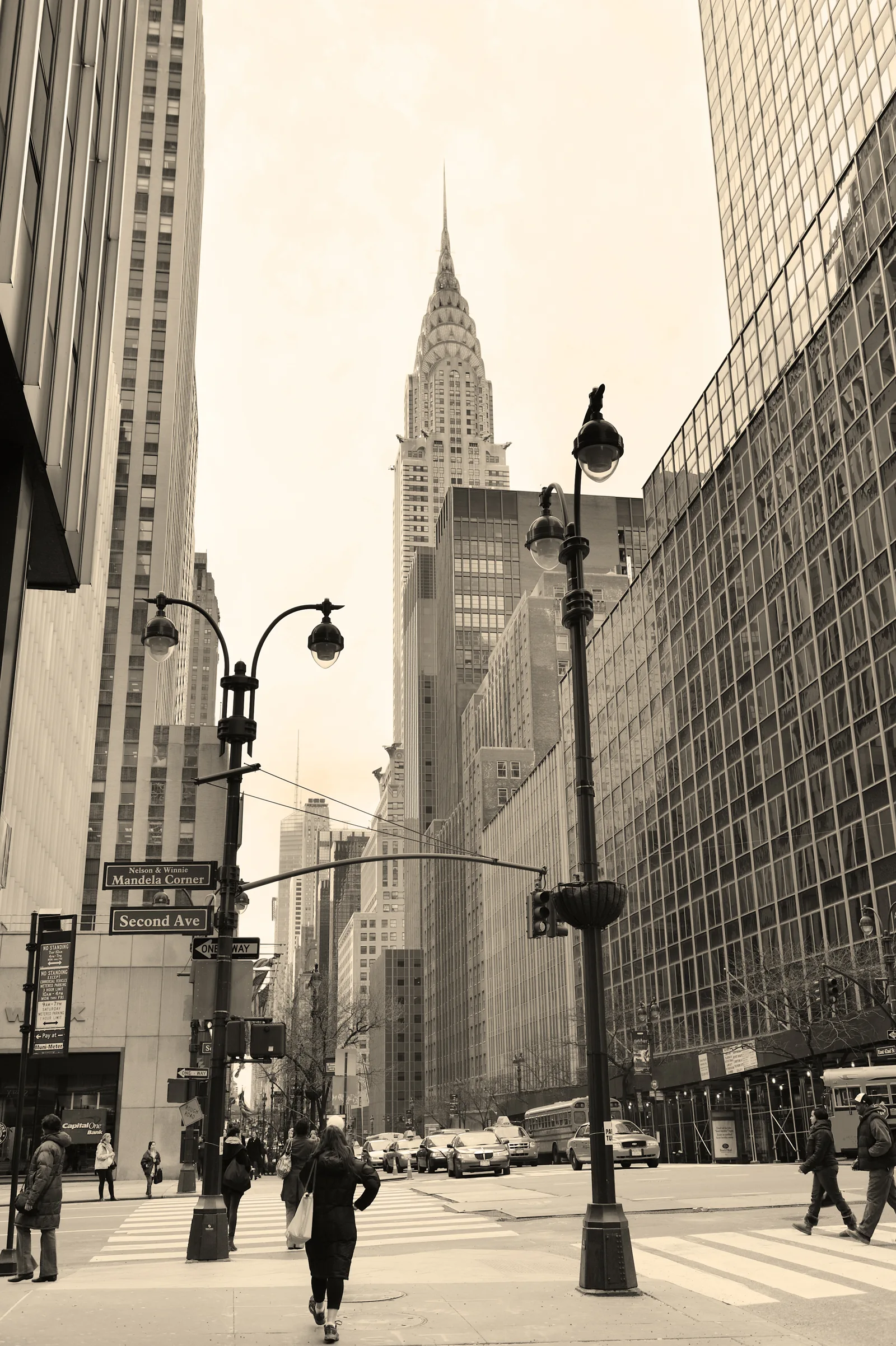 A cinematic view along 42nd Street in New York